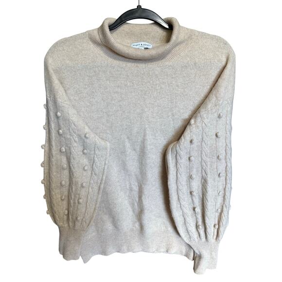 Scott And Scott London Bobble Sleeve Cashmere Sweater Turtleneck Beige Size Larg - Picture 4 of 12